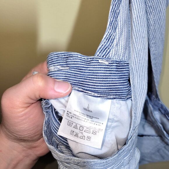 Old Navy Blue Striped Distressed Shortalls Large - Picture 12 of 14